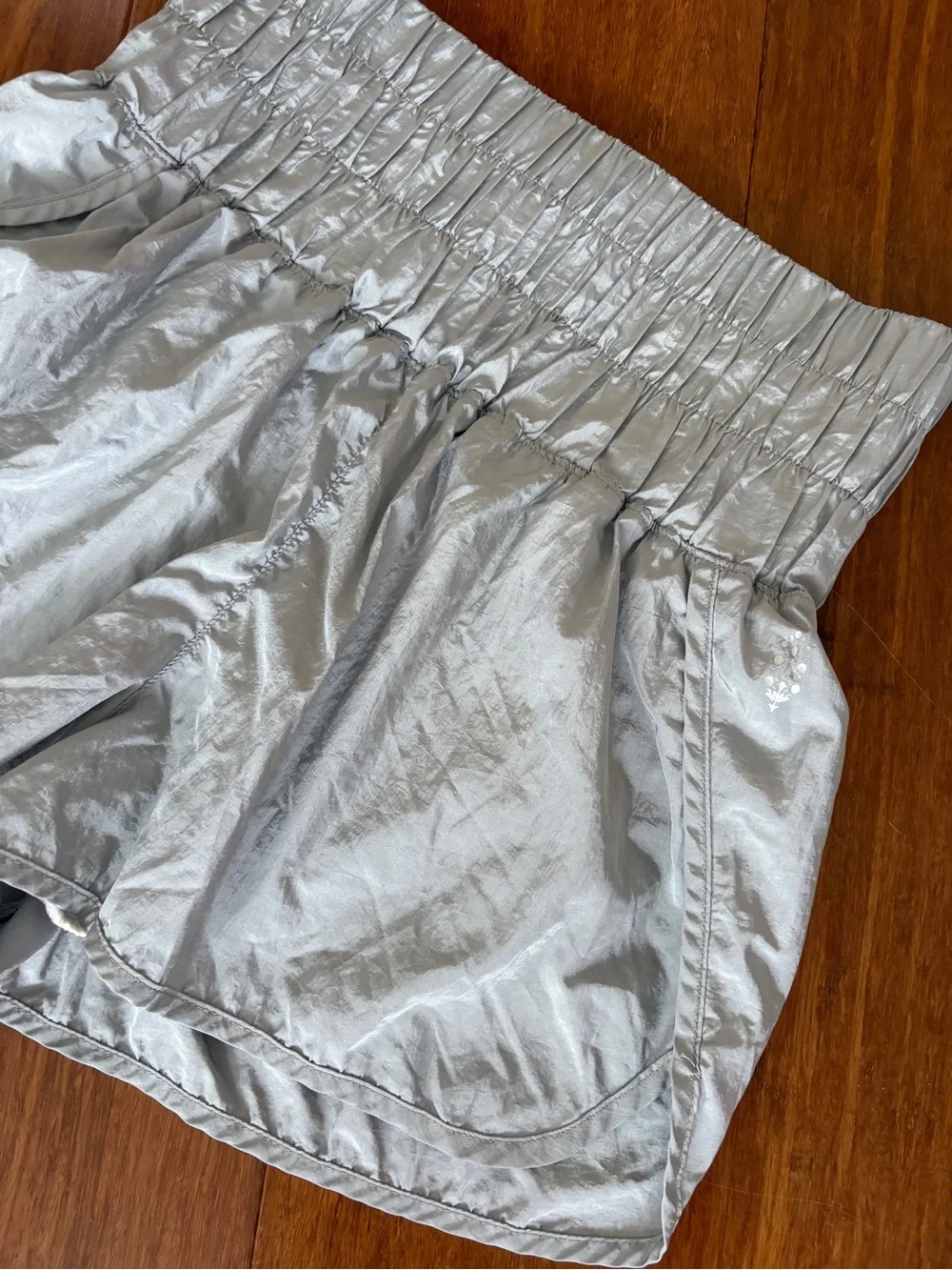 FP Movement Shorts The Way Home High Smocked Elastic Waist Athletic Silver Gray